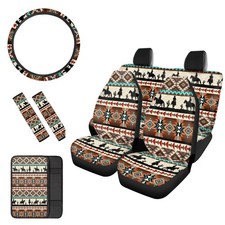 SEANATIVE Aztec Horse Car Seat  Steering Wheel Cover Set, Auto Accessories