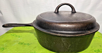 Vintage 10 1/2'' Lodge Cast Iron Skillet #8 CF Chicken Fryer w/Lid USA