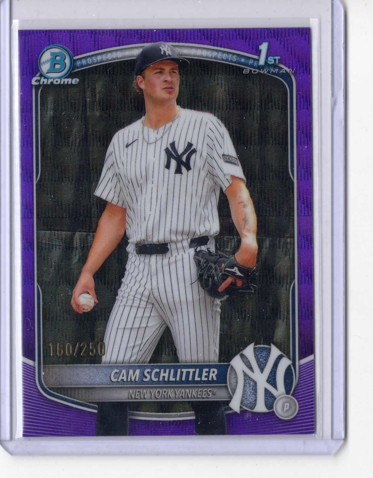 2025 Bowman Chrome Cam Schlittler PURPLE WAVE REFRACTOR RC #BCP-166 160/250