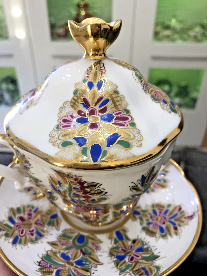 Lomonosov  Porzellan Deckeltasse“Fantastische  Blumen“Worobjewskij,  Rar - Bild 2 von 4