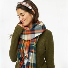 J. CREW, Classic Large Plaid Scarf with Fringe in White Juniper, NWT