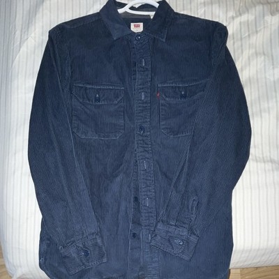 Levi's Men's Relaxed Fit Blue Corduroy Button-Up Shirt Pockets S LS