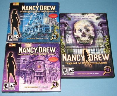 3 Nancy Drew PC Mystery Games Crystal Skull Haunted Mansion Royal Tower