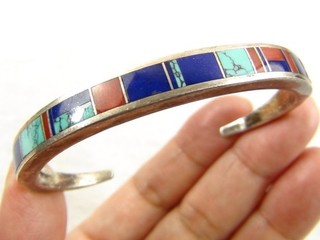 Navajo Ray Tracy Knifewing 25g 6 5/8" Sterling Multi Stones Cuff Bracelet Native