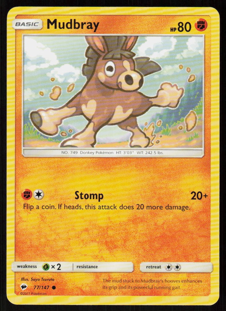 Mudbray 77/147 Common Burning Shadows Pokemon Near Mint