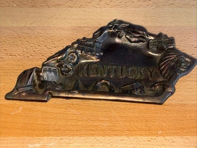 Vintage State of Kentucky Figural Metal State Ashtray Trinket Tray ~ Americana