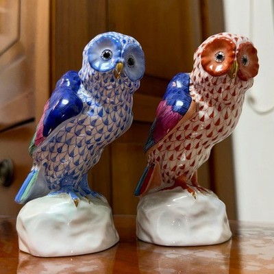 Herend Eule Ungarn mehrfarbige Figur Interieur Paar Kunst Design Basis Sammlung