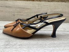 Womens Vintage Bertie Brown Tan Leather Sling back Mid Heel Dress Shoes Size 3.5