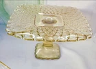 LE Smith Yellow Depression Glass 9.25" Pedestal Cake Stand Trellis pattern