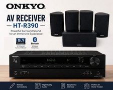 Onkyo HT-R390 5.1 Home Theater Receiver w/ 5 Speakers, Tested, Bluetooth, Remote