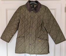 Barbour Kids Liddesdale Quilted Jacket Olive Green Cord Collar Size M Children's