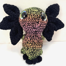Handmade Crocheted Dark Rainbow Axolotl Big Eyes Multicolor Stuffed Animal