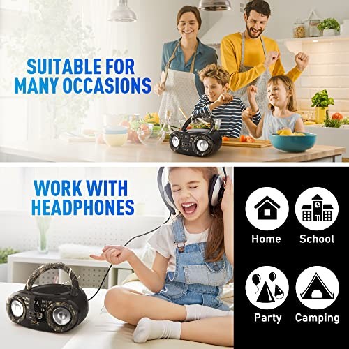 Pyle Portable CD Player Bluetooth Boombox Speaker-AM/FM Stereo Black 