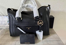 Michael Kors Black Pebbled Zip Top Satchel To...