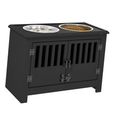 Elevated Dog Bowl Storage Cabinet with Large Capacity Pet Feeding Station Modern