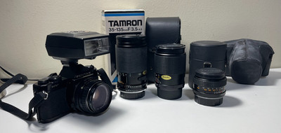 Pentax MV 35mm Film Camera Pentax 50mm F2 with Lens Filter and Many Extras!