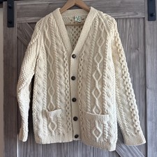 Maura O’Brien vintage cable knit wool cardigan sweater Made Ireland *sz photos