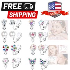 8-10Pairs Clip on Earrings for Women Girls Colorful Crystal Non-Piercied Earr...