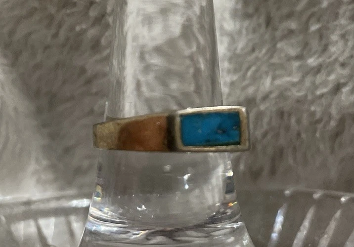 ANILLO MEÑIQUE BANDA ANCHA CON INCRUSTACIONES TURQUESA PLATA ESTERLINA 925 VINTAGE talla 5 Foto 3 de 4