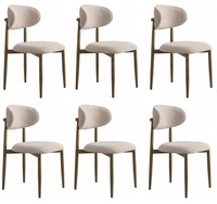 6X EsszimmerstüHle Polsterstuhl Beige Bouclé Holzgestell Modern Design