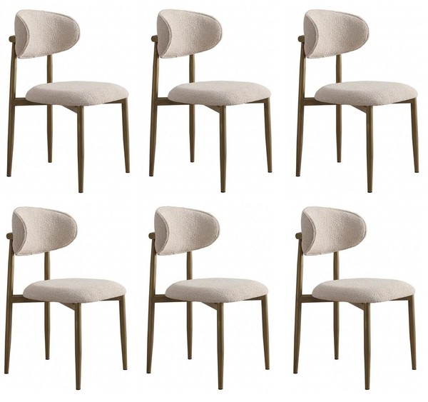 6X EsszimmerstüHle Polsterstuhl Beige Bouclé Holzgestell Modern Design-image