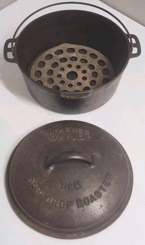 Wagner Ware Sidney O #8 Cast Iron Drip Drop Round Roaster w/ Trivet 248