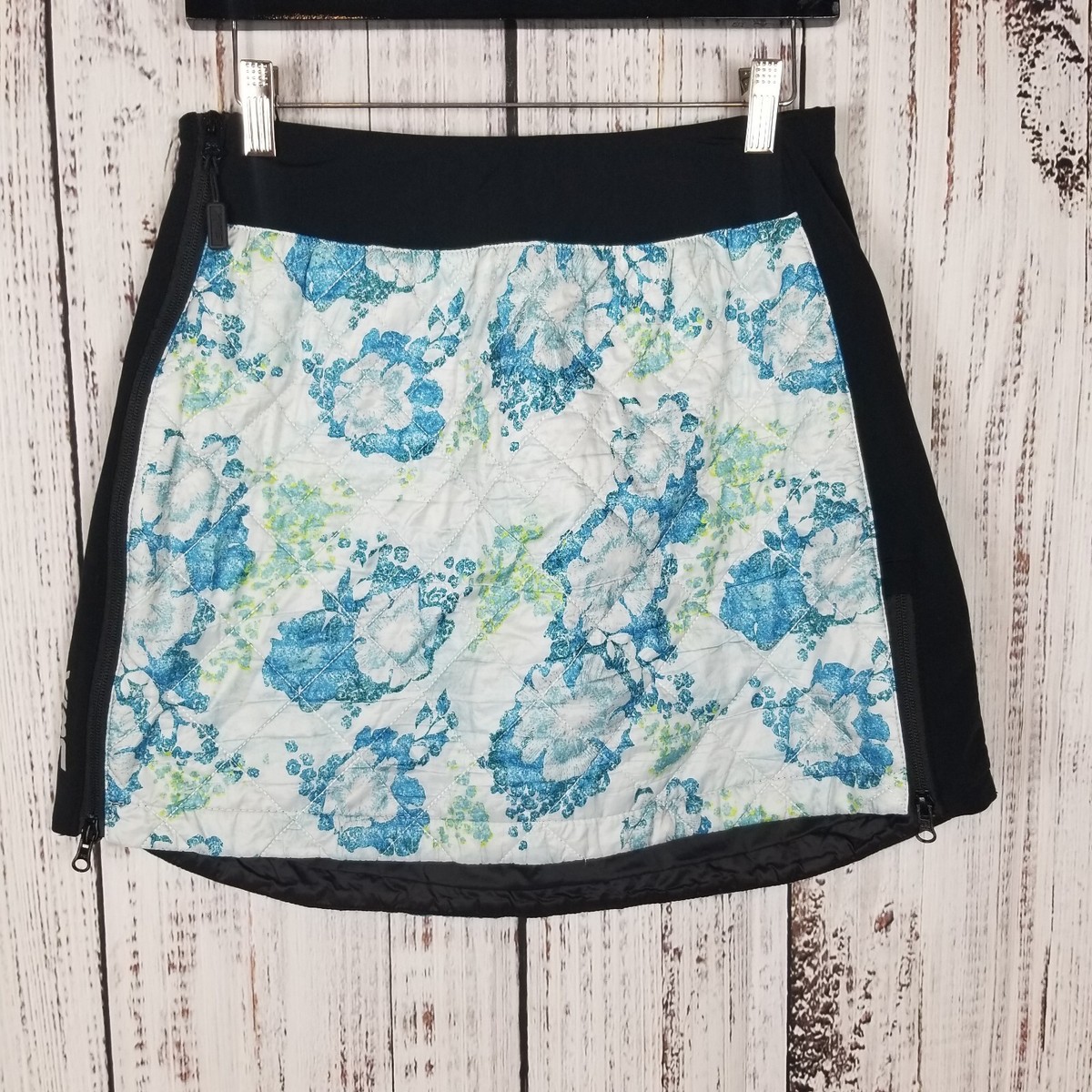 Swix Insulated Puffer Quilted Floral Skirt Medium Black Blue