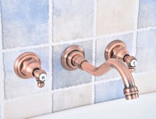3Pcs Vintage Antique Red Copper Wall Mounted Bathroom Faucet Sink Tub Mixer Tap