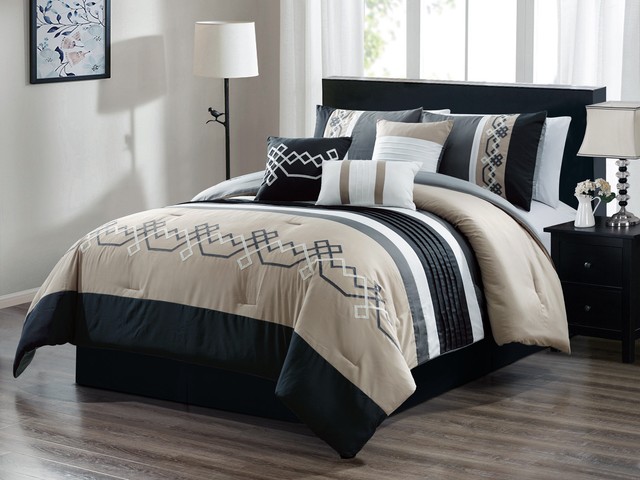 7 P Quilted Damask Medallion Soft Faux Suede Comforter Set Blue