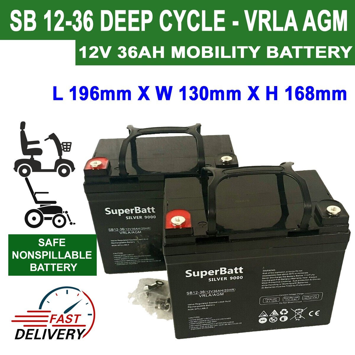 2 x SB1236 12V 36AH 33AH 34AH 35AH 36AH MOBILITY SCOOTER WHEELCHAIR