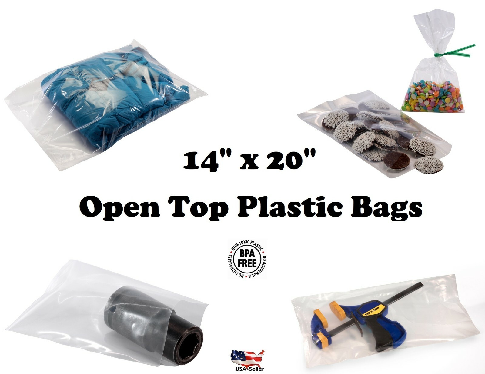 14x20" Clear Poly Plastic 1-Mil Bags T-Shirt Apparel Packaging Open Top Baggies