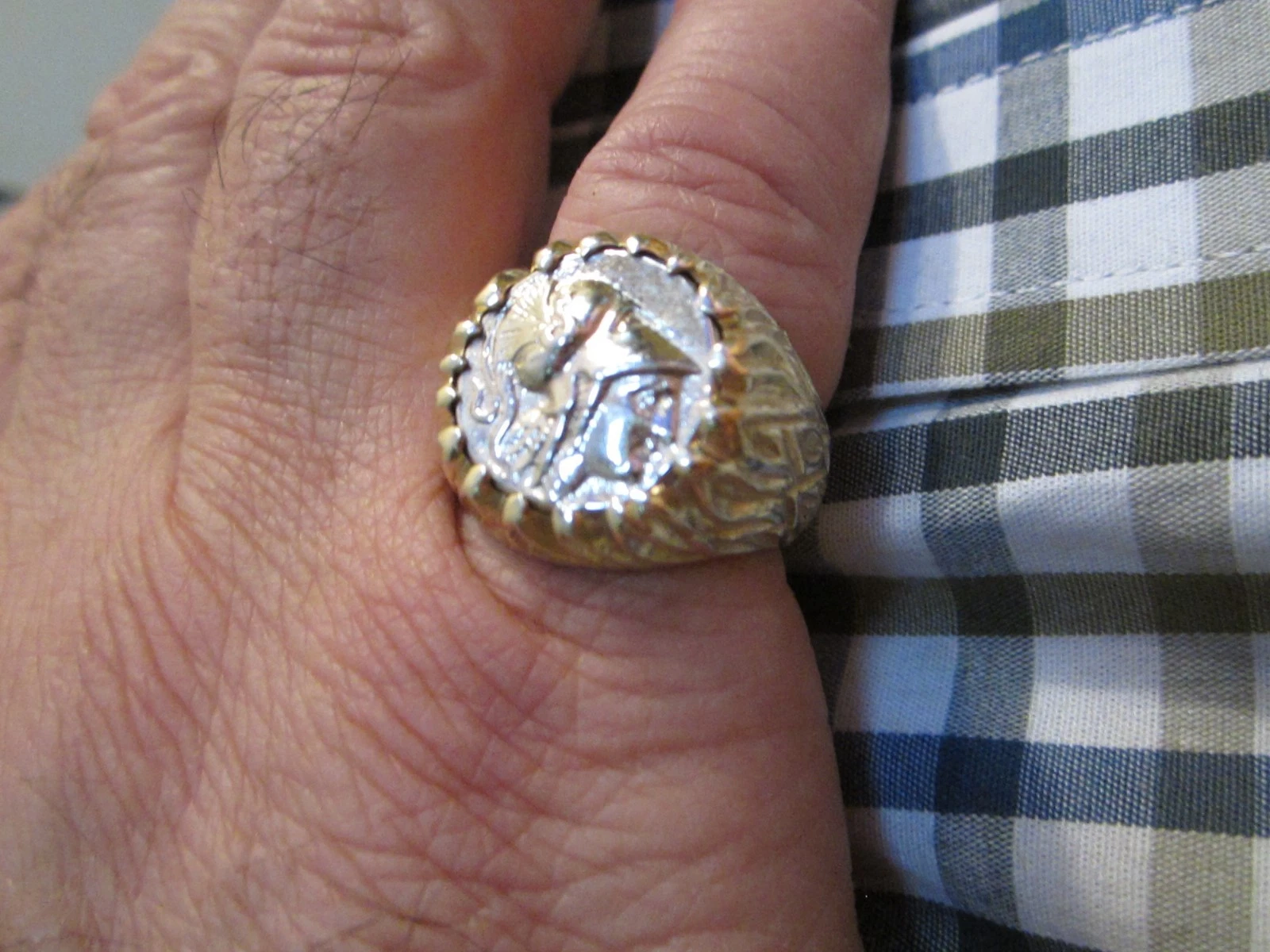 14K WHITE AND YELLOW GOLD ALEXANDER THE GREAT COIN MENS RING