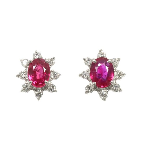 Ruby 0.51/0.35ct Diamond 0.10ctx2 Earrings Pierced Pt 90263039