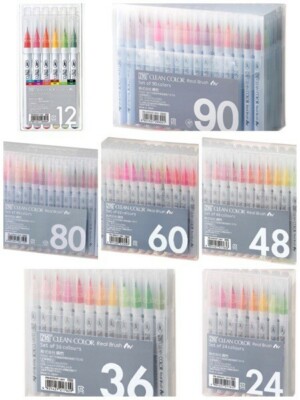 NEW Kuretake ZIG Clean Color Real Brush Pen Set 12~90 colors