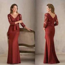 Burgundy Mother Of The Bride Dresses Appliques 3/4 Sleeves Wedding Guest Dress