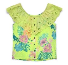 NWT Sz 12 14 JUSTICE Girl's Top Ruffle Neckline Tropical Floral Tank Green
