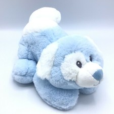 Aurora Blue White Plush Stuffed Puppy Dog Soft Baby Toy Laying Down 11" Long