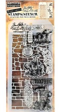 Mushrooms Clear Stamp with Stone  Slate Stencil Set by Tim Holtz NEW 