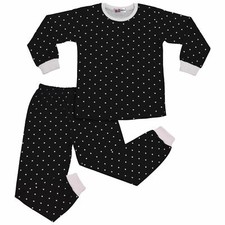 Kids Boys Girls Black Polka Dot Pyjamas Children PJs 2 Piece Cotton Set