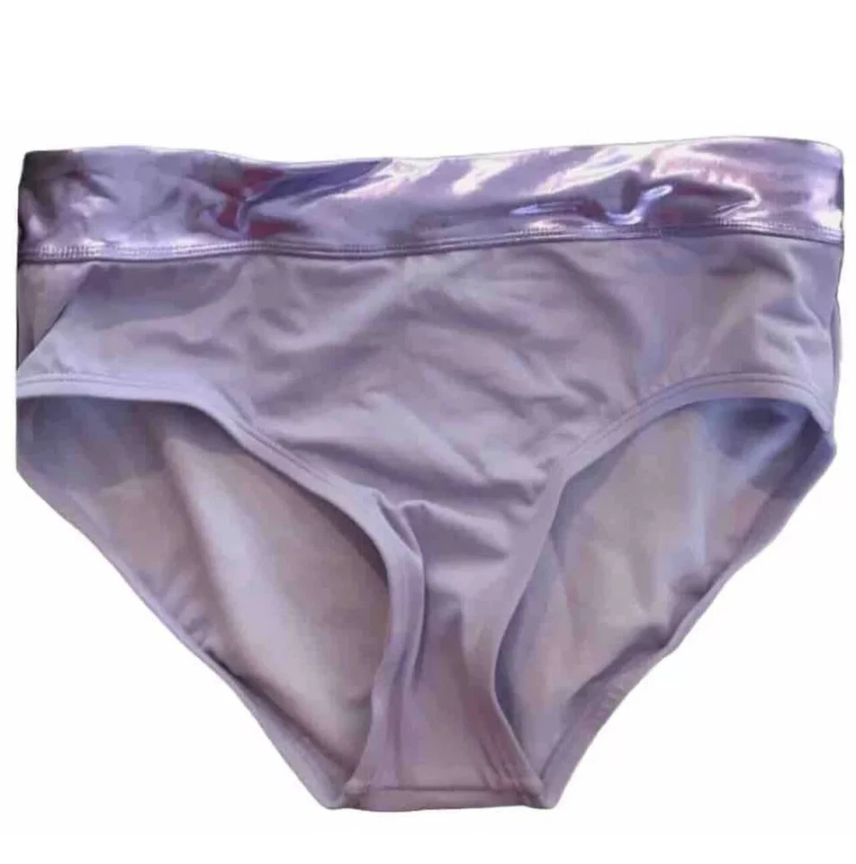 Conjunto de 2 piezas de traje de baño Justice Girls púrpura lentejuelas reversibles sirena talla 12 Foto 4 de 4