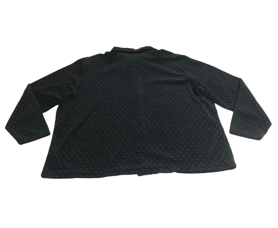 Erika Top Womens 2X Black White Polk Dot Velvet Satin Trim Rhinestone Button Up - Image 2 of 4