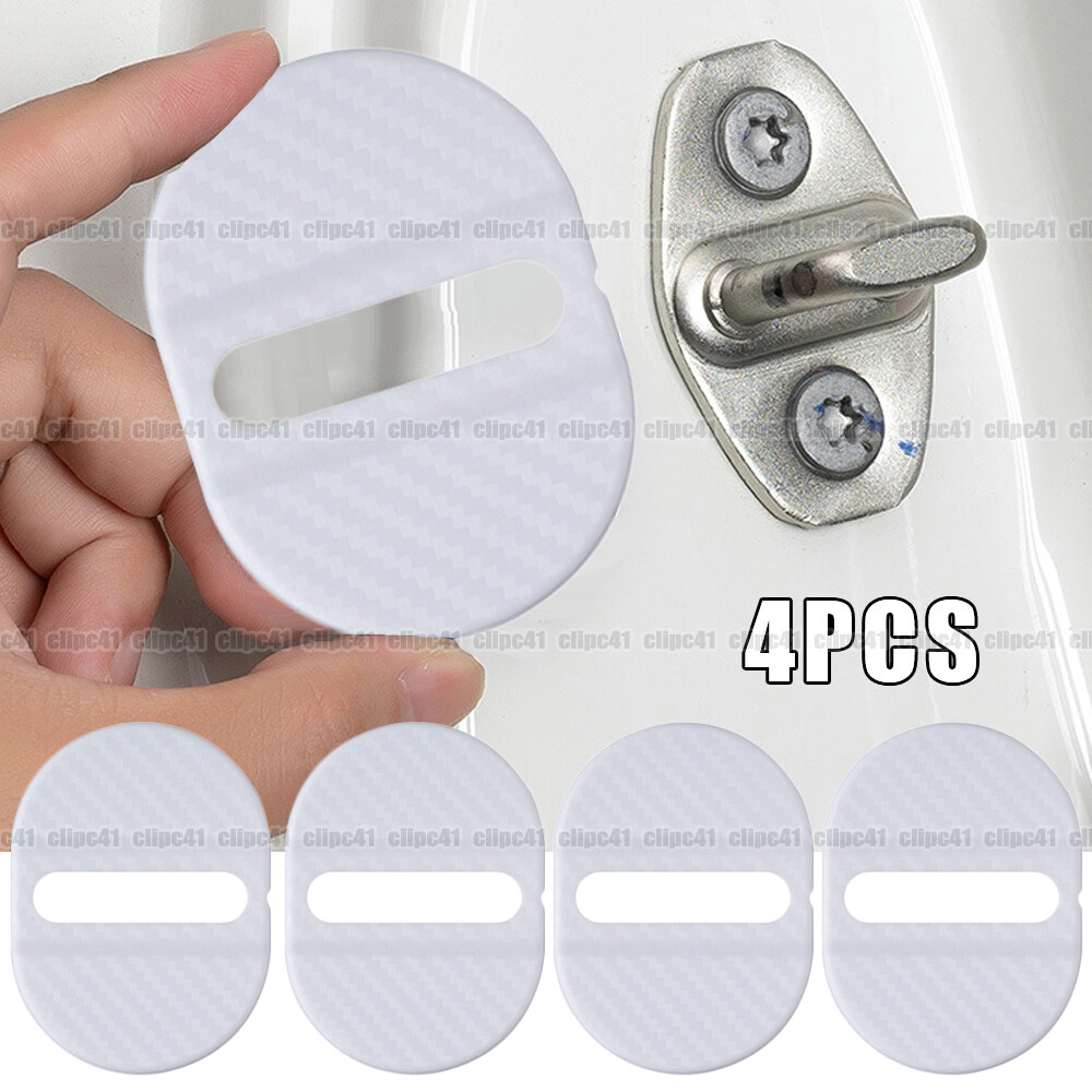 4Pcs/Set White Carbon Fibre Car Door Lock Protective Cover Anti Rust Accessories