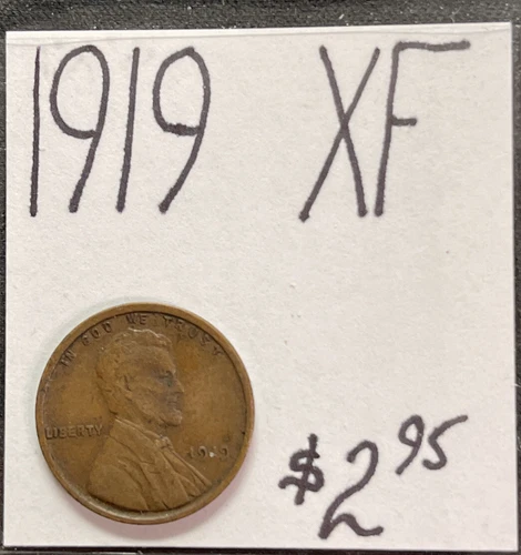 1919  lincoln Wheat Cent Penny (XF) Extra Fine Condition ENN Coin & Cards