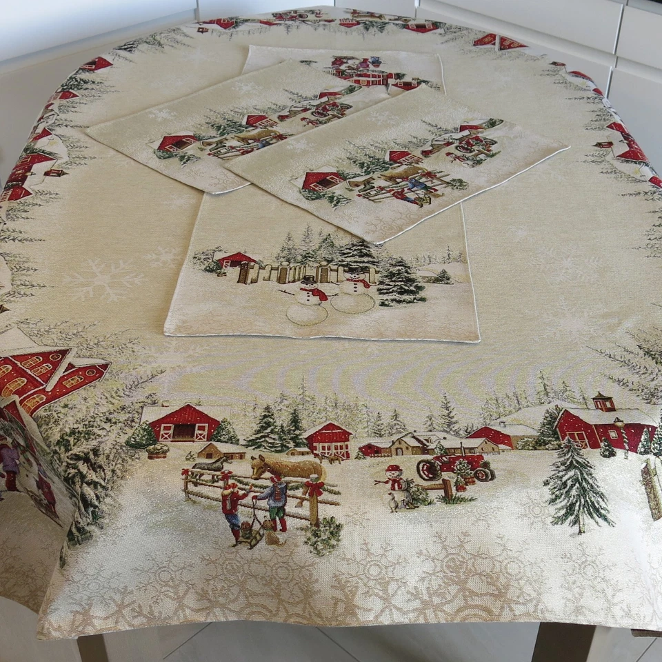 Tablecloths Christmas Golden ThreadsTapestry Holiday Fabric Snowmen Table cloth - Image 4 of 4