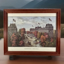Currier & Ives “Saratoga Springs”  Reprint From Lithograph. Framed 16" x 13”