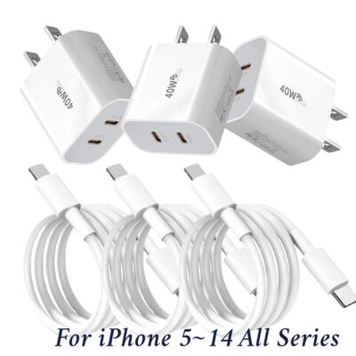 Dual PD 40W Fast Wall Charger Power Adapter For iPhone 14 13 12 11 Pro Max XR 8