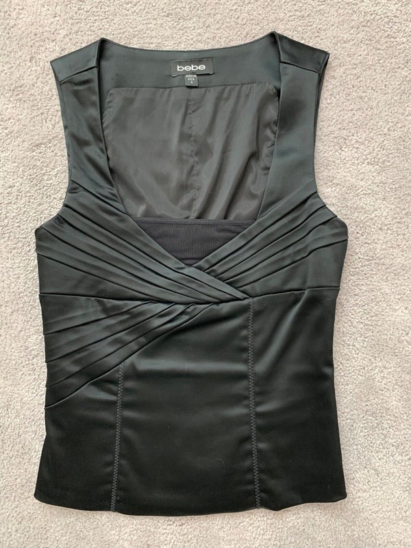 Women’s bebe Black Satin Corset Top Tank Top Shirt Size 4 Small Side Zip