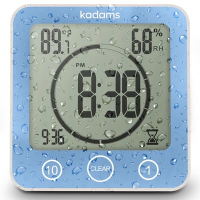 KADAMS Digital Bathroom Shower Kitchen Wall Clock Timer with Alarm, Waterproo...