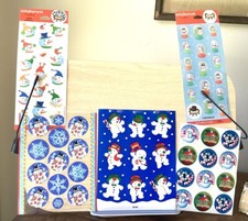 Mixed Lot of 5 Snowman Sticker Sheets Blue/White/Red Glitter Scratch  Sniff