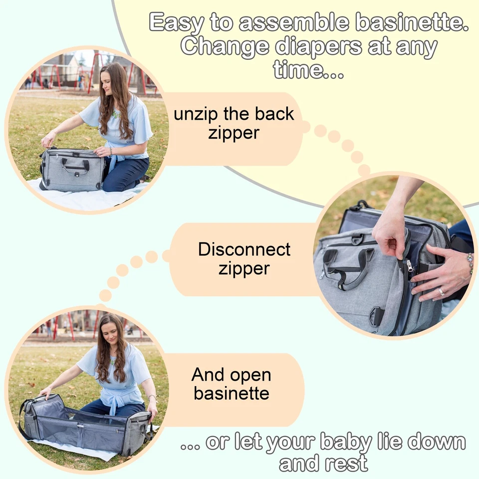 SHWAY BABY DIAPER TOTE BAG CHANGING STATION PORTABLE BACKPACK & BASSINET- BLACK - Image 4 of 4